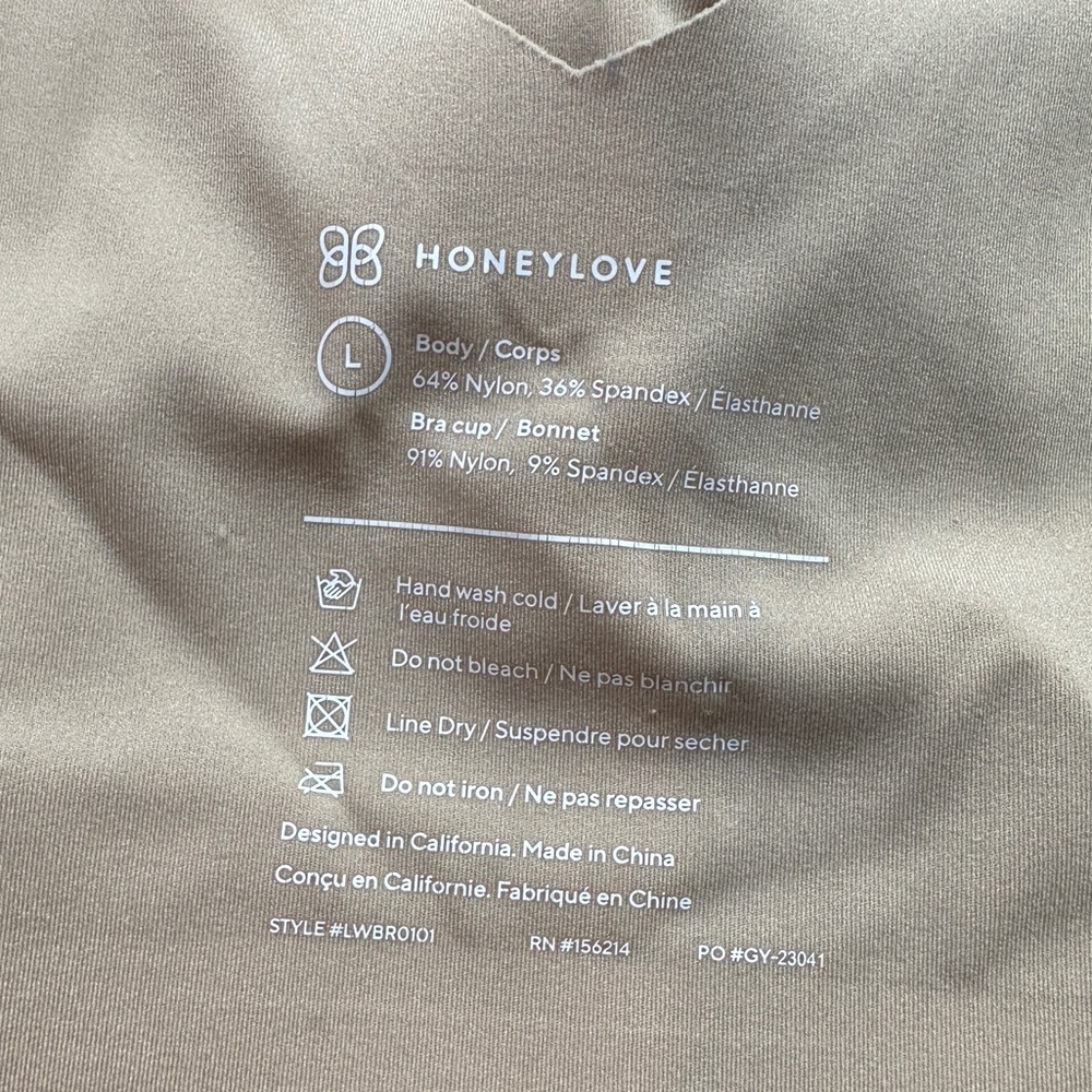 Honey Love Wireless Soft Form Bra Large Tan V Neck Smoothing Wide Strap Comfort - Picture 5 of 10